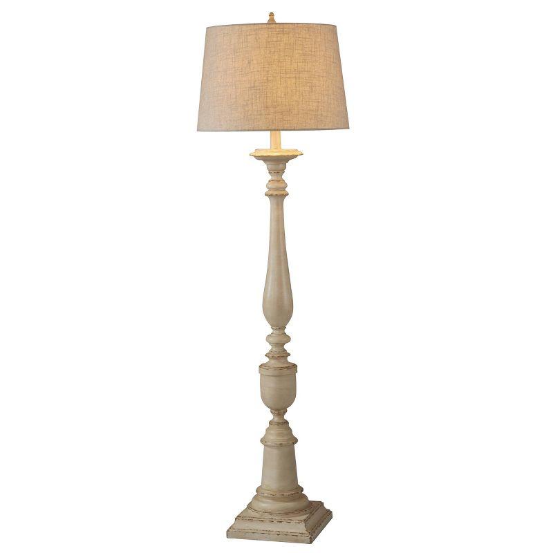 StyleCraft 64" 3-way Distressed Beige Floor Lamp with Heather Oatmeal Hardback Fabric Shade (Includes Light Bulb) : Polyresin Standing Lamp