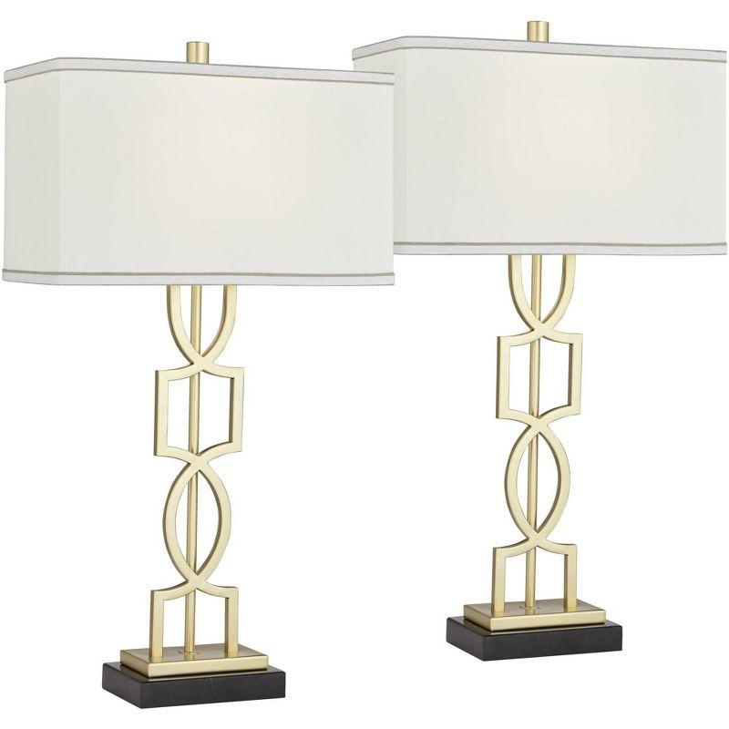 Gold Geometric Table Lamps with White Shades, Set of 2