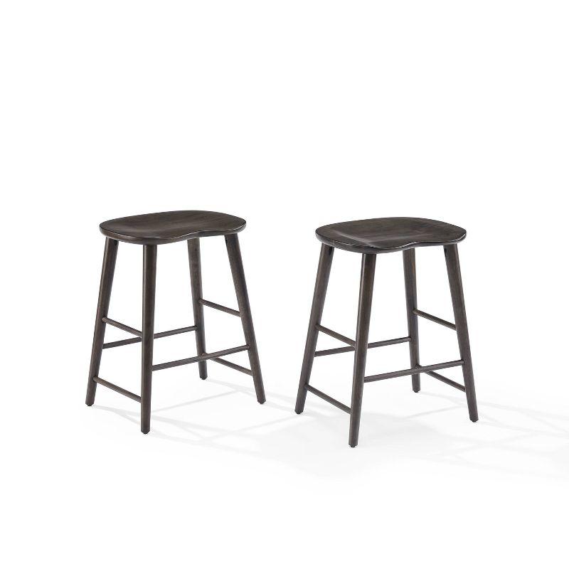 Gray Wood Backless Saddle Style Counter Stools, Set of 2