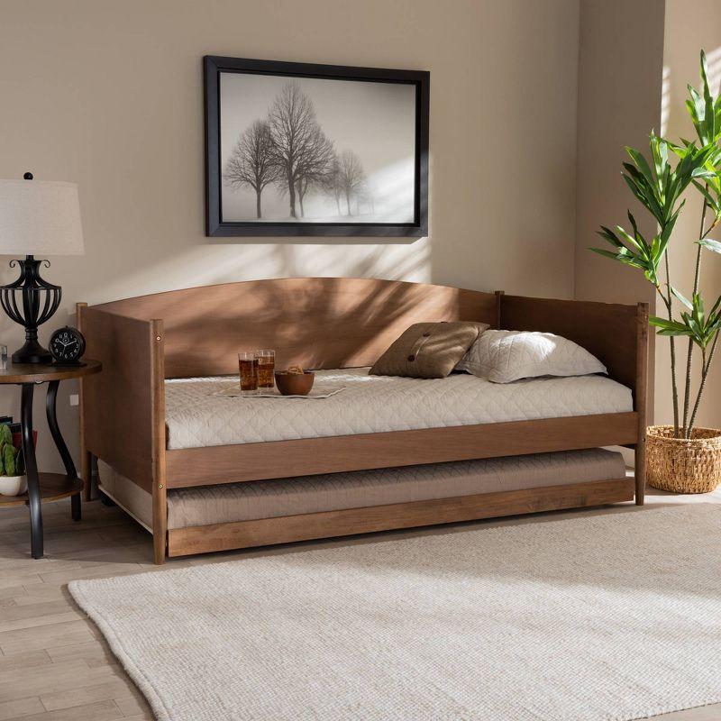 Twin Veles Wood Daybed with Trundle Ash Walnut - Baxton Studio: Mid-Century Design, Rubberwood Frame