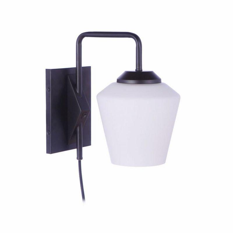 Flat Black Plug-In Wall Sconce with Frost White Glass Shade