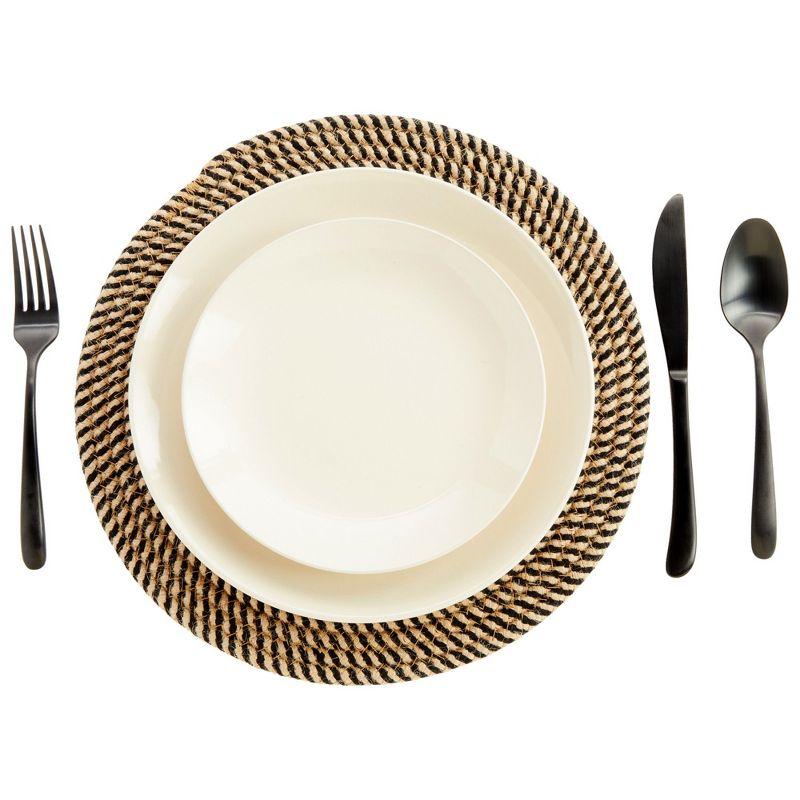 Farmlyn Creek Set of 4 Round Jute Placemats for Table, Woven Charger Mats for Plates (Blue and Tan Pattern, 13 in)