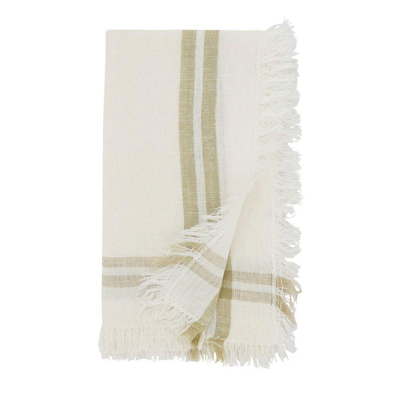 Beige Fringed Stripe Cotton Napkins, 20"x20", Set of 4