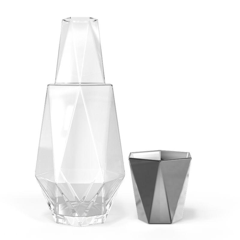 Geometric Clear and Silver Crystal Water Carafe with Tumbler Lid