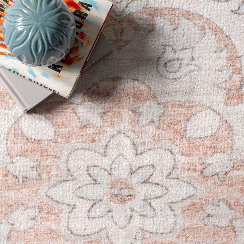 Nuloom Tracie Pet Friendly Machine Washable Floral Medallion Area Rug, 8' x 10', Peach
