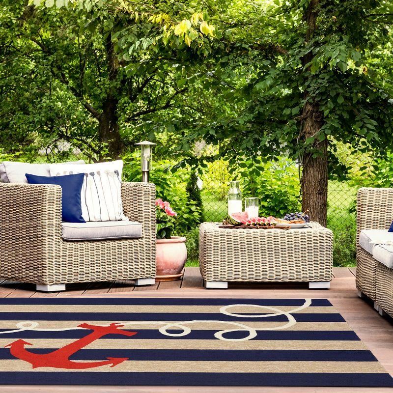 Nautical Bliss Navy and White Hand-Tufted Outdoor Rug