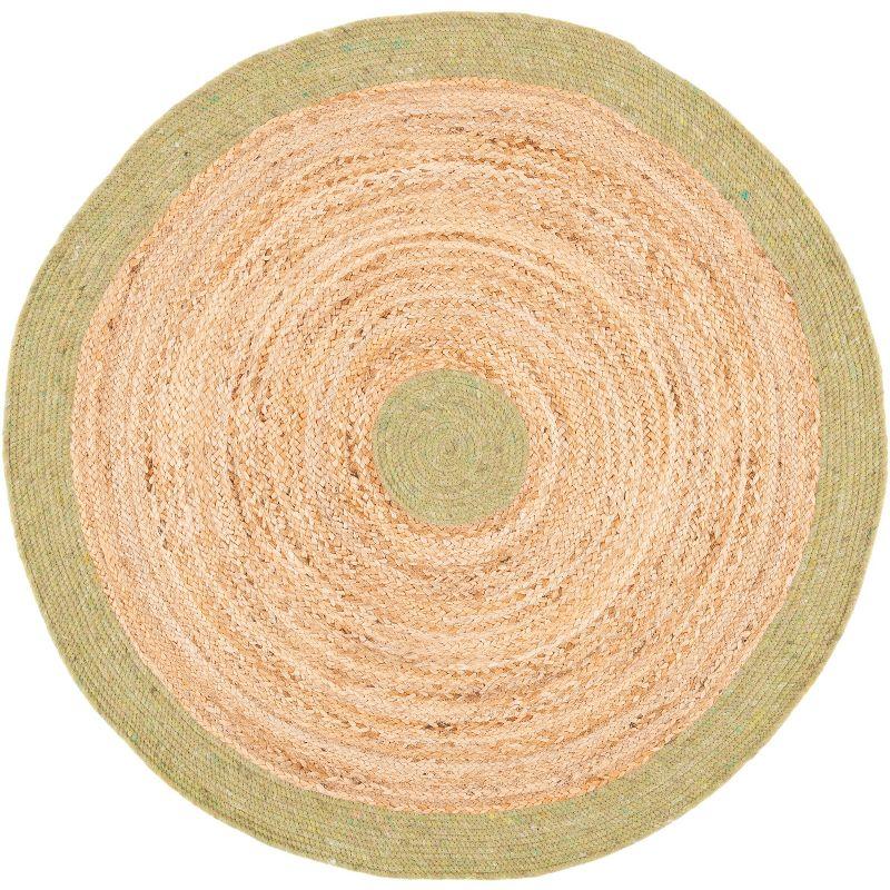 Handwoven Green/Natural Wool-Cotton Blend 4' Round Braided Rug