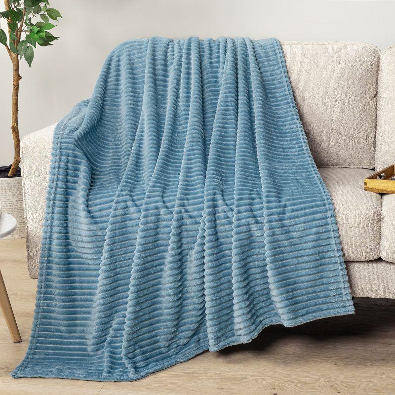 PAVILIA Super Soft Fleece Flannel Ribbed Striped Throw Blanket, Luxury Fuzzy Plush Warm Cozy for Sofa Couch Bed