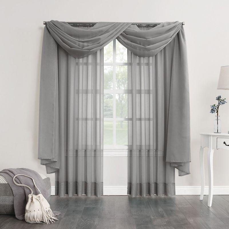 59"x216" No. 918 Sheer Emily Voile Rod Pocket Window Curtain Scarf Charcoal Gray: Transitional Indoor Decor