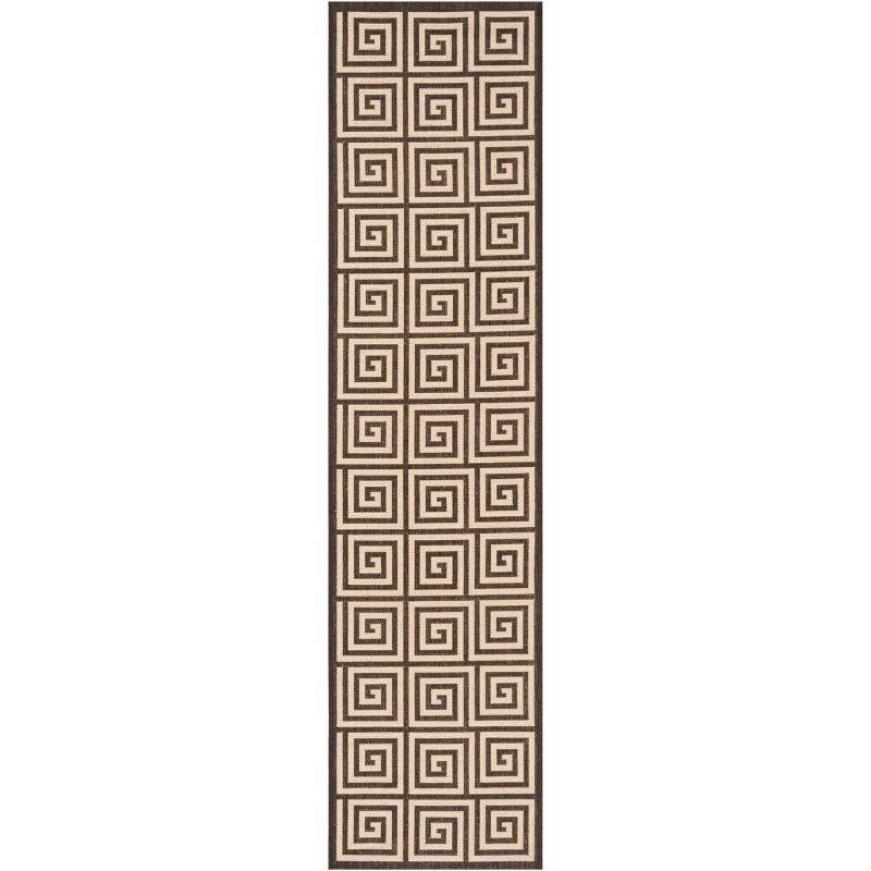 Linden Cream/Brown Geometric Synthetic Runner Rug - 2' x 8'