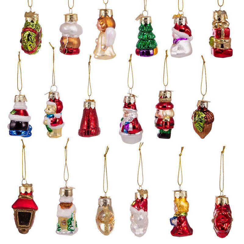 Kurt Adler 2-2.5-Inch Mini Christmas Shape Glass Ornaments, 18 Piece Set