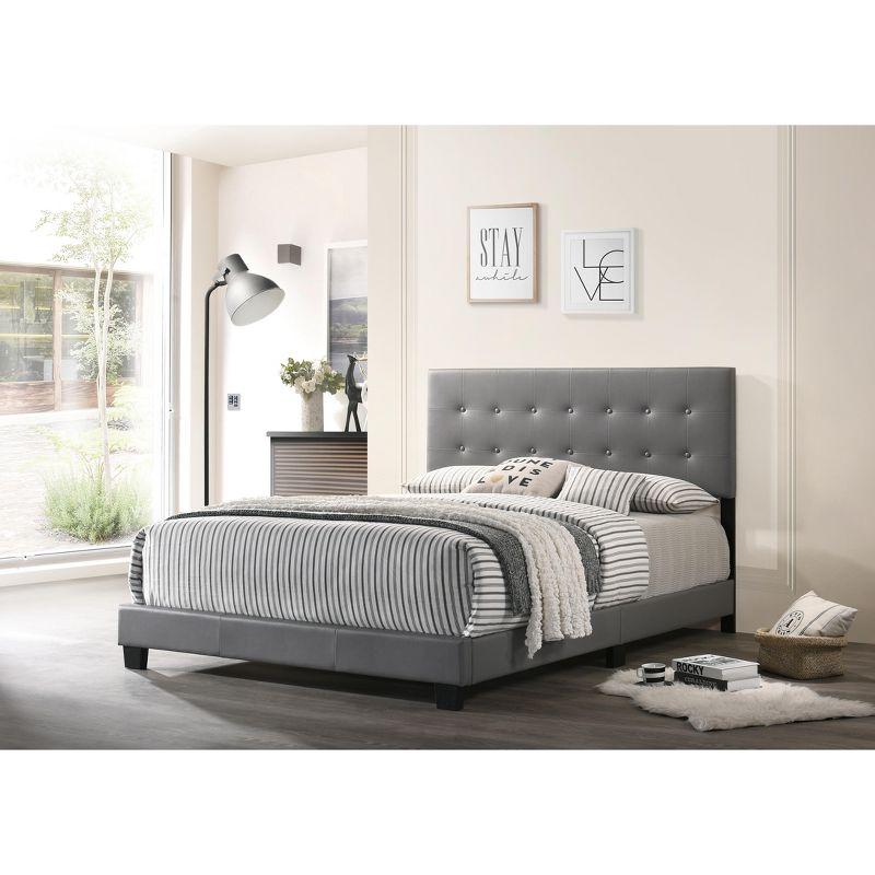 Caldwell Full-Double Dark Grey Faux Leather Upholstered Bed with Storage