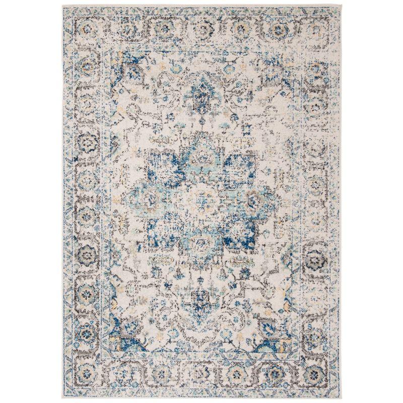 Turquoise and Ivory Medallion Synthetic Area Rug