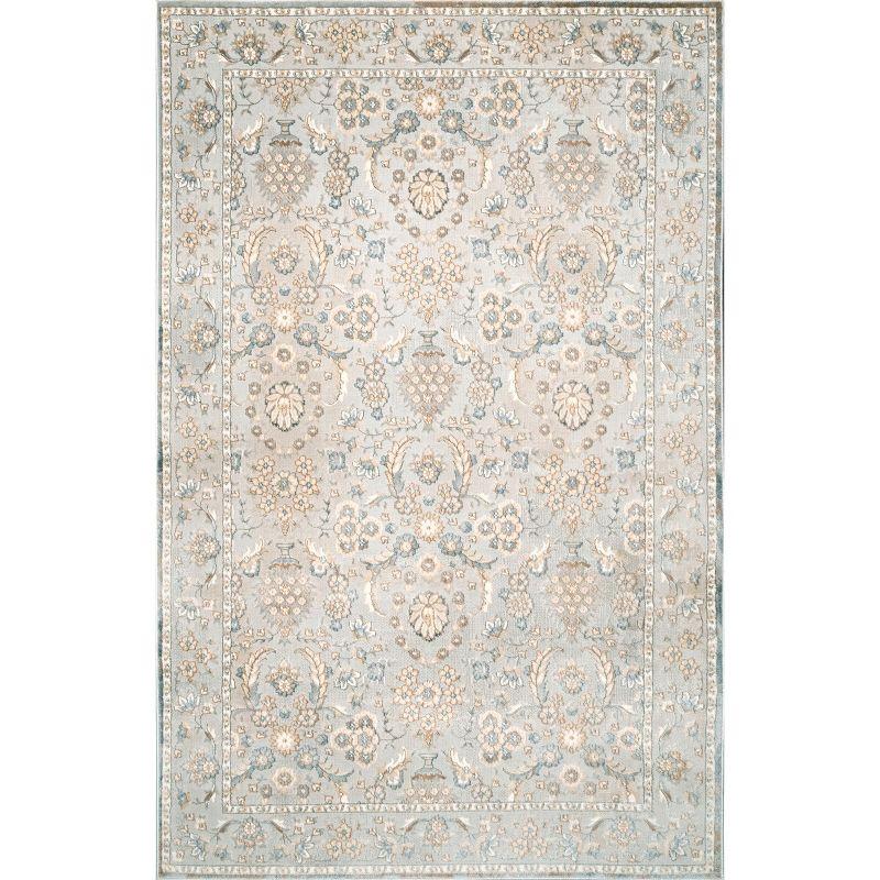 Beige Floral Pattern Synthetic 3' x 5' Area Rug