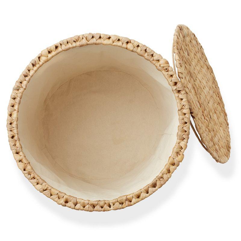 Casafield Rolling Storage Basket - Natural, Handwoven Hyacinth Rolling Hamper with Lid, Storage Bin on Wheels for Living Room, Bathroom, Laundry