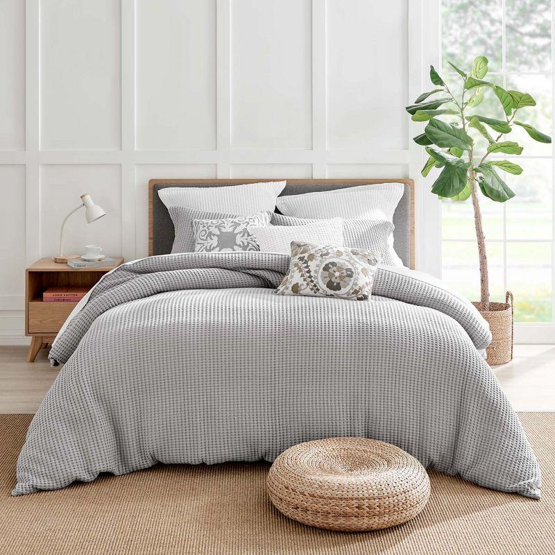 Mills Grey Pewter Duvet Set - One Full/Queen Duvet and Two Standard Shams - Levtex Home