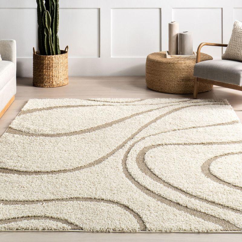 Nuloom Carolyn Abstract 8x11 Shag Indoor Area Rug for Living Room Bedroom Dining Room Nursery, Cream/Beige