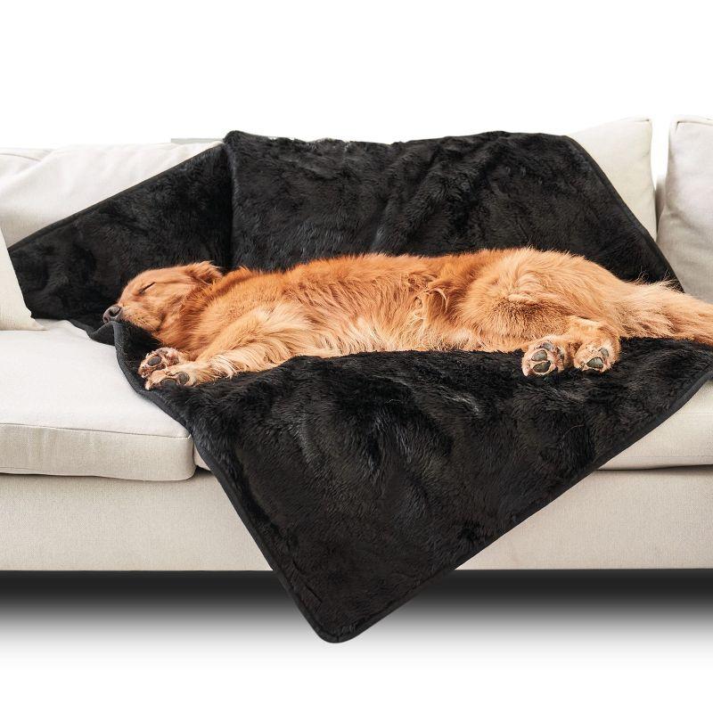 Midnight Black Faux Fur Waterproof Pet Blanket, 60" x 50"