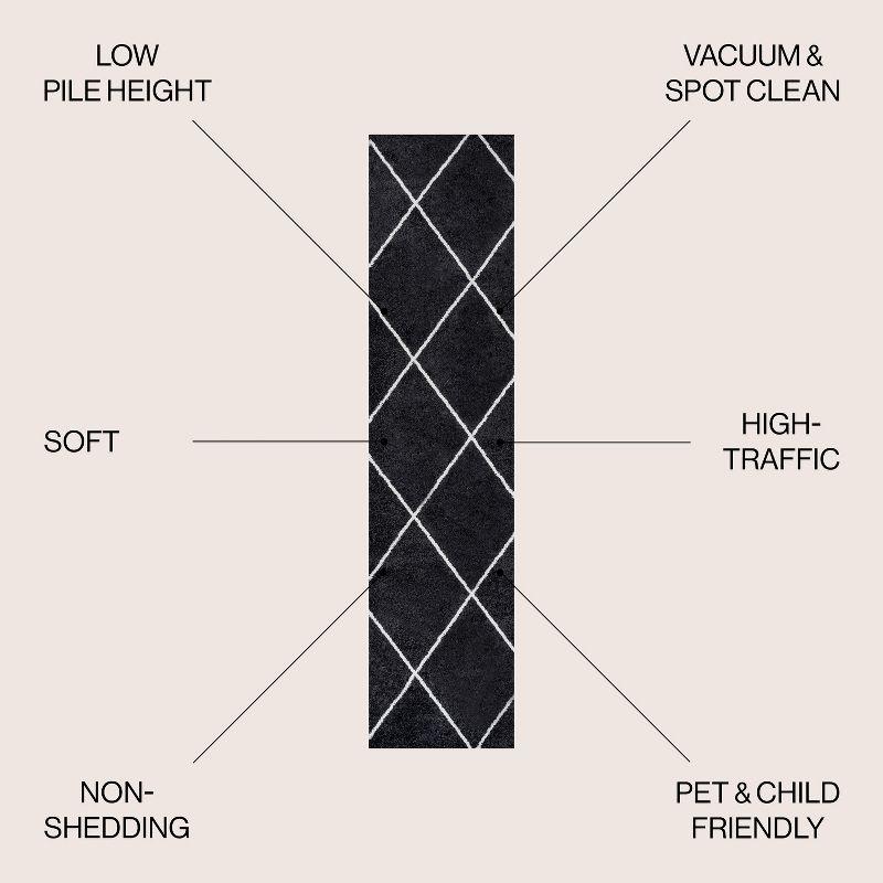 2'x10' Cole Minimalist Diamond Trellis Runner Rug, Black/White - JONATHAN Y