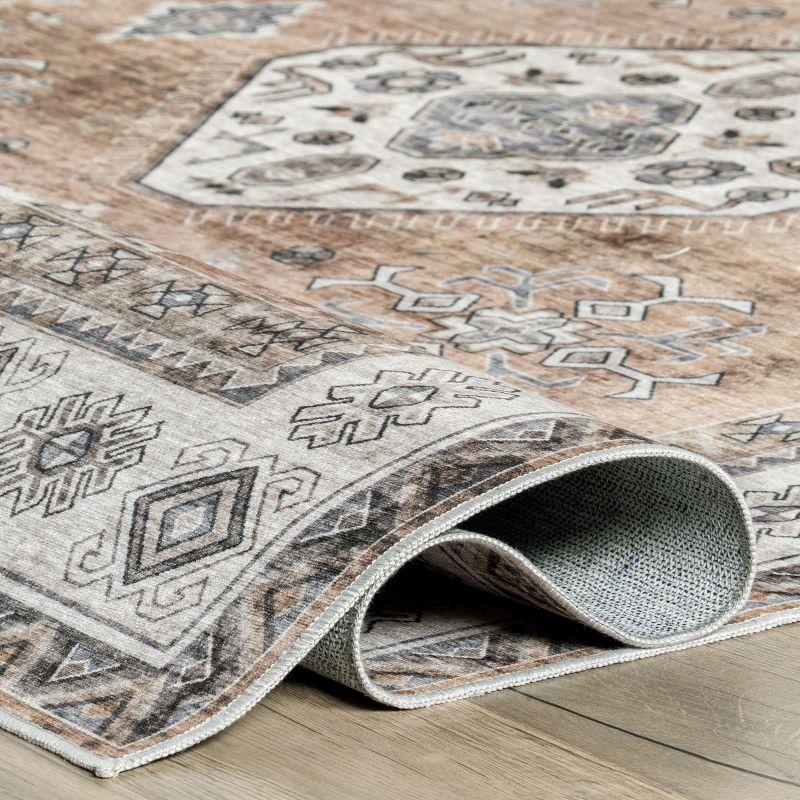 Nuloom Evelina Medallion 6x9 Spill Proof Machine Washable Indoor Area Rug for Living Room Bedroom Dining Room Kitchen, Light Orange/Ivory