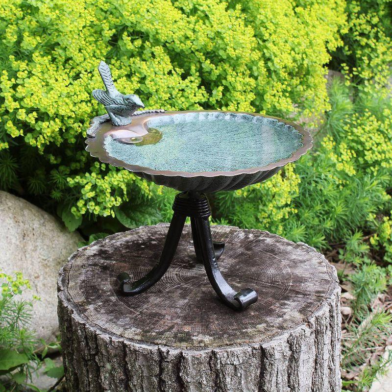 10.75" Tall Scallop Shell Birdbath with Tripod Stand Antique Brass Plated - Achla Designs: Weather-Resistant Aluminum Garden Decor