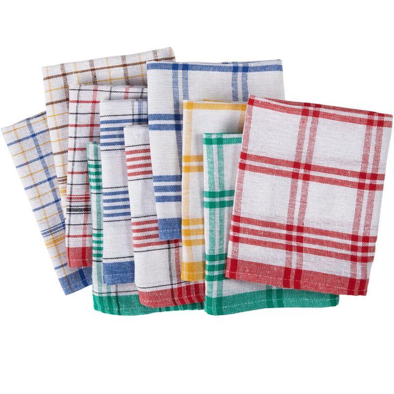 The Lakeside Collection Assorted Color Kitchen Towels - Crosshatch Plaid Patterned Towels - Set of 10