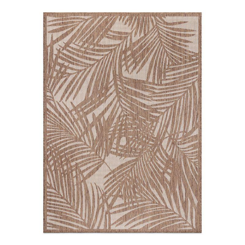 Tropical Palm Floral Brown Synthetic 5' x 7' Flatwoven Rug