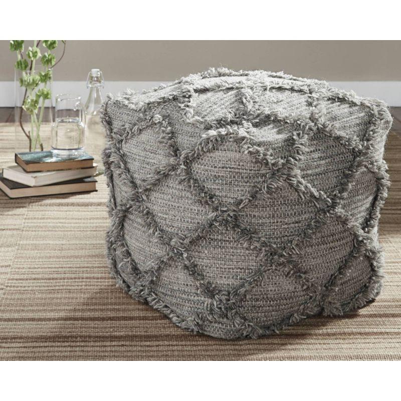 Adelphie Moroccan Inspired Pouf Natural/Gray - Signature Design by Ashley: Handwoven, Textured Surface, No Assembly Required