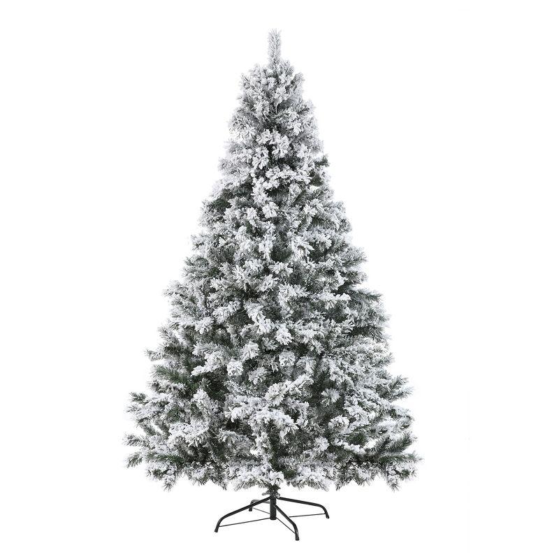 LuxenHome 7.2Ft Flocked Christmas Tree with Metal Stand, Full Spruce Artificial Prelit Christmas Tree with 350 LED Lights Off-White