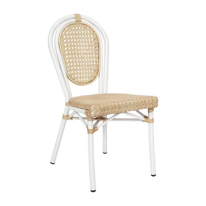 Emma & Oliver Reims Indoor/Outdoor Stacking Thonet Bistro Style Chair with Natural PE Cane Rattan Seat and White Finished Metal Frame