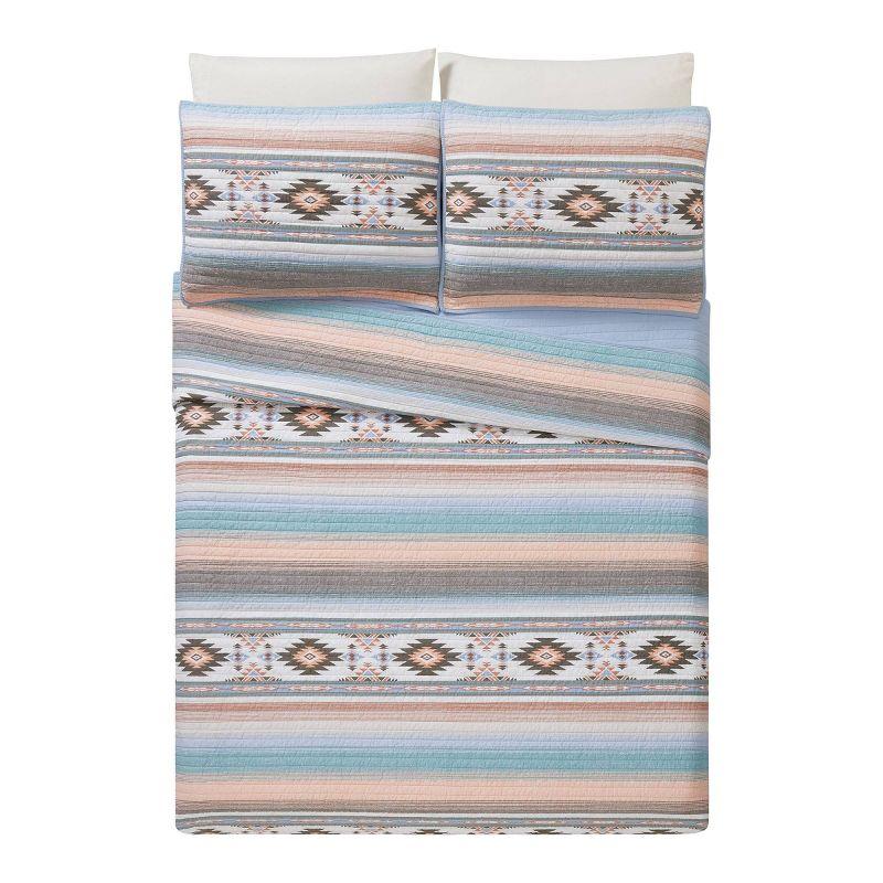 Sunset Canyon Cotton Bedding - Blue/Coral/Beige Quilt Set