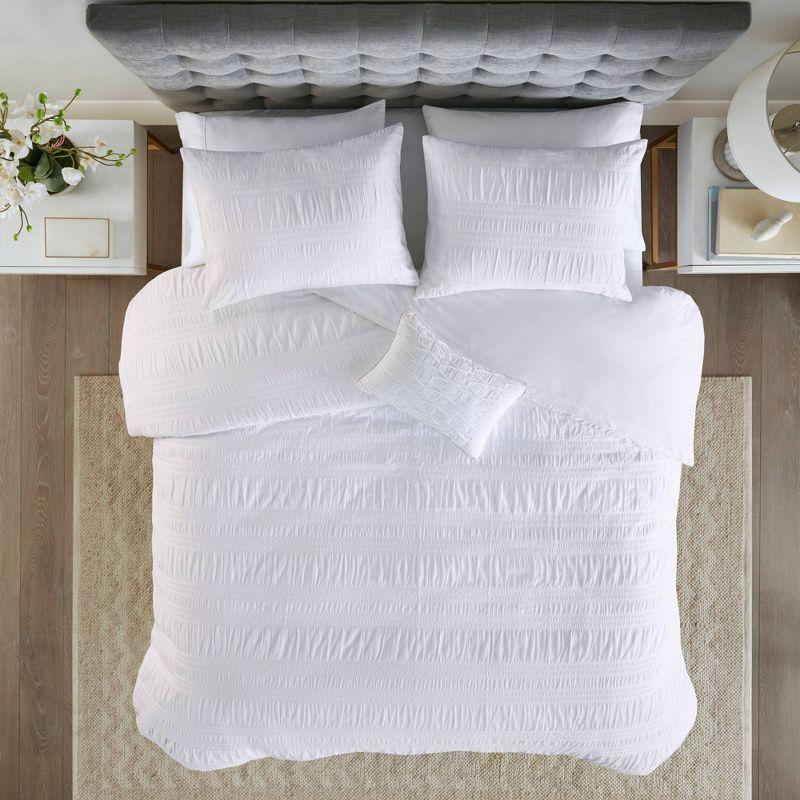 Nicolette White Standard Cotton 200 TC Seersucker 4-Piece Duvet Cover Set