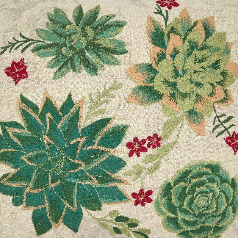 Embroidered Succulents Down-Filled 18" Square Pillow, Multicolor