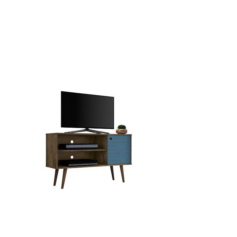 Liberty Mid-Century Modern 2 Shelves and 1 Door TV Stand for TVs up to 46" Rustic Brown/Aqua Blue - Manhattan Comfort