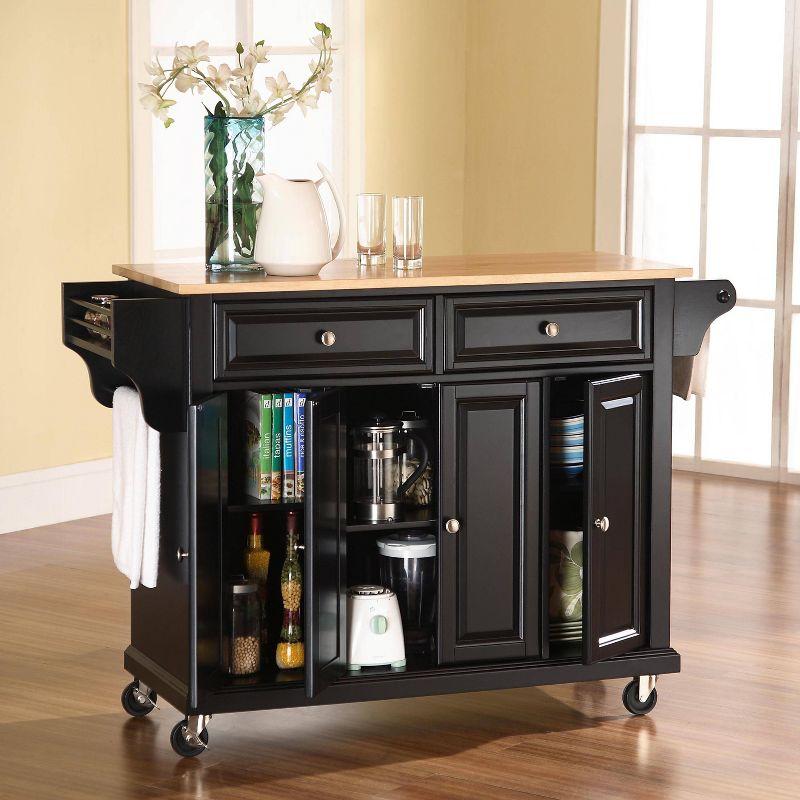 Full Size Wood Top Kitchen Cart Black - Crosley: Mobile Storage, 3 Cabinets, Spice Rack