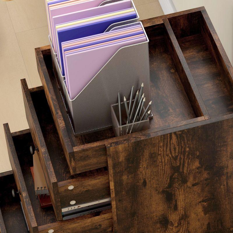 HOMCOM 3 Drawer Vertical File Cabinet, Mobile Filing Cabinet with Removable Tray, Under Desk Printer Stand with Storage for Home Office, Brown