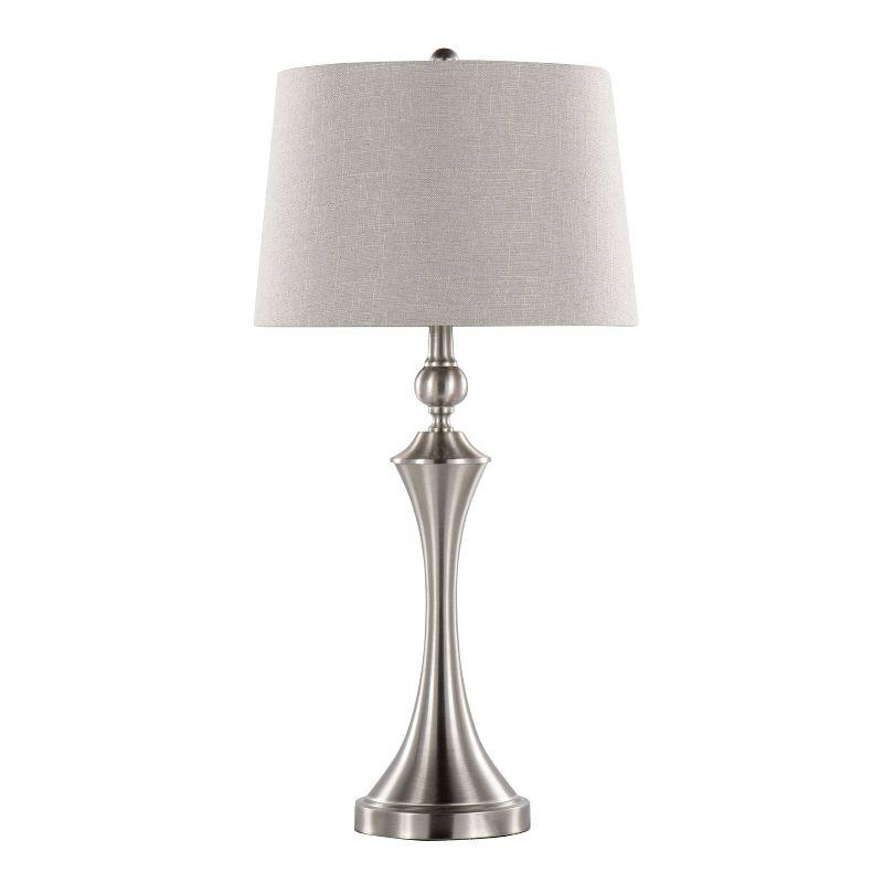 LumiSource (Set of 2) Flint 30" Contemporary Table Lamps Brushed Nickel with Taupe Textured Shade and Built-in USB Port from Grandview Gallery