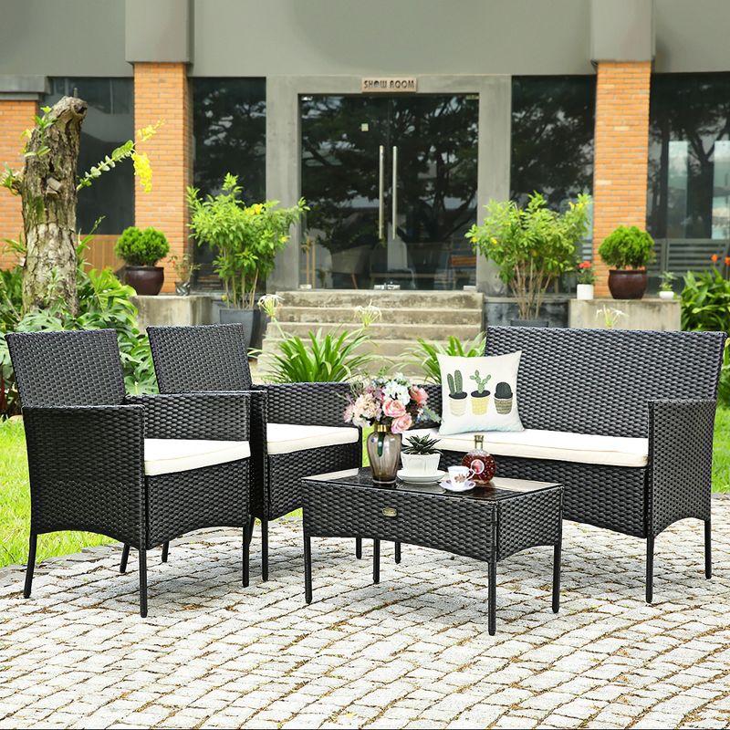 Costway 4PCS Patio Rattan Furniture Set Cushioned Sofa Coffee Table Backyard Porch White