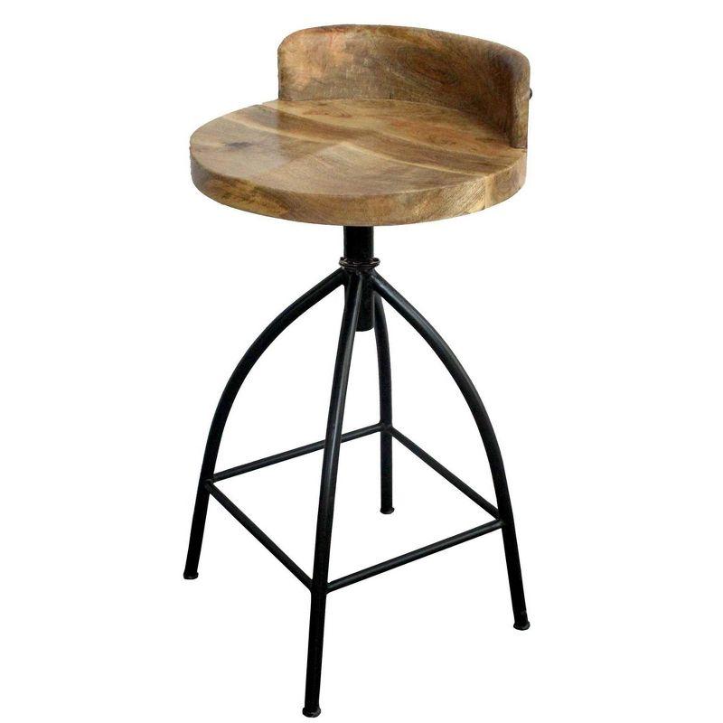 Adjustable Brown Mango Wood and Black Iron Swivel Bar Stool