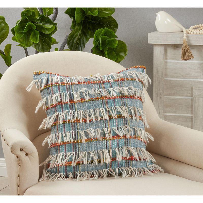 Multicolor Shaggy Striped Cotton Pillow Cover, 22"