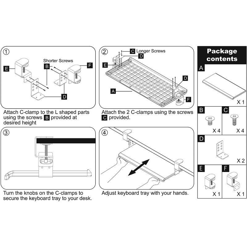 Stand Up Desk Store Large Clamp-On Retractable Adjustable Height Under Desk Keyboard Tray | for Desks Up to 1.5" (Large, 33" Wide)
