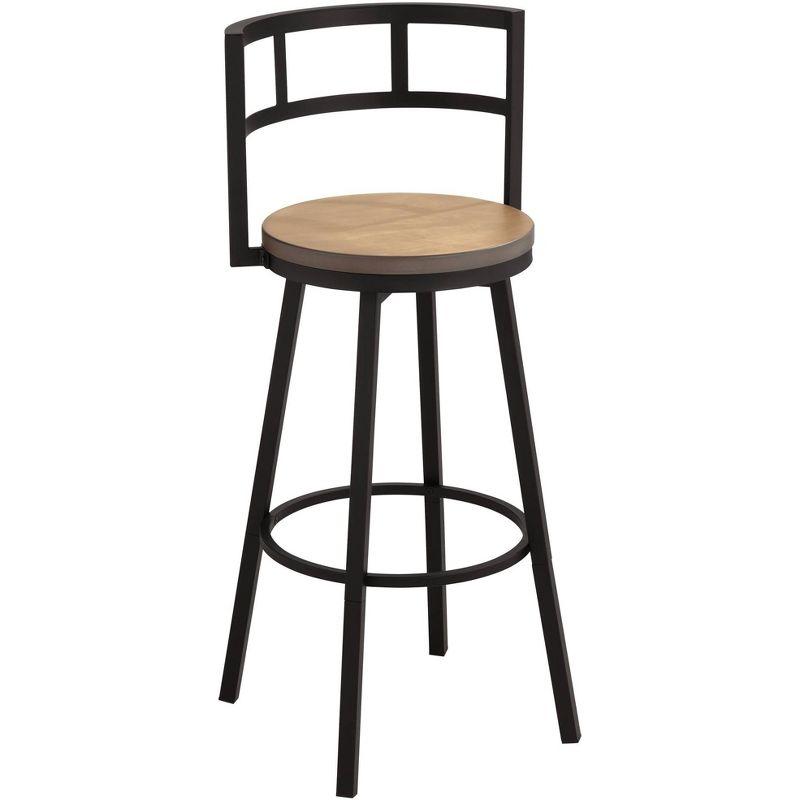 Matte Black Swivel Counter Stool with Gray Wood Seat