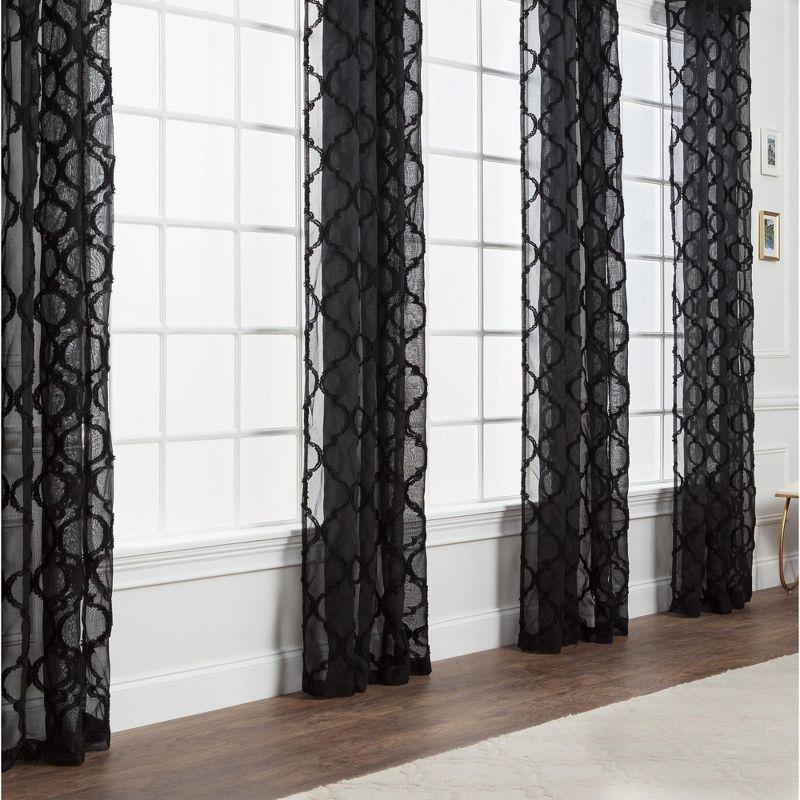 Chanasya 2pk Moroccan Embroidered Grommet Textured Sheer Window Curtain Panels - Set of 2