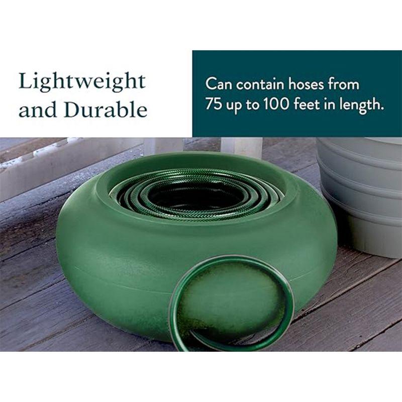 HC Companies Versatile 21 Inch Round Natural Decorative Plastic Outdoor Garden Hose Storage Pot with Side Hole for Faucet Connection