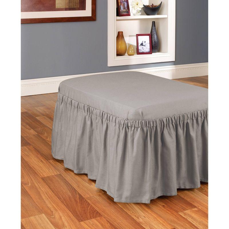 Duck Ottoman Slipcover Gray - Sure Fit: Cotton, Indoor Stretch Fit, Elastic Bottom, Machine Washable