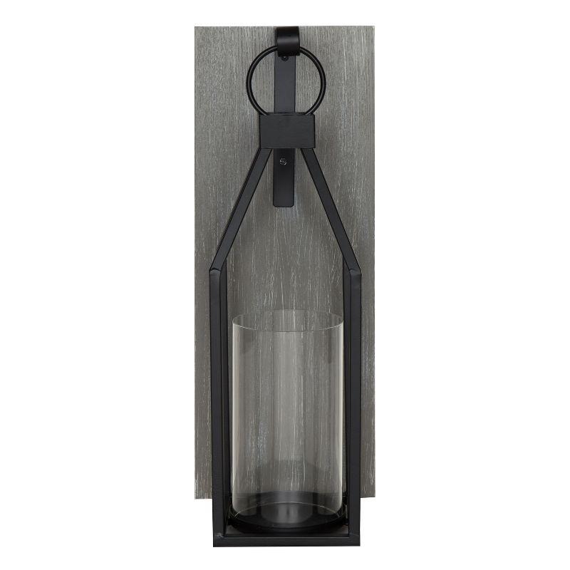 Oakly Rustic Wood and Black Metal Wall Sconce with Glass Cylinder