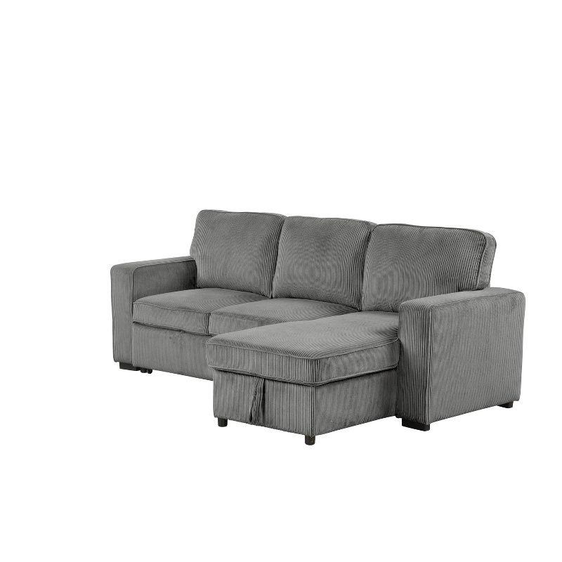 HOMES: Inside + Out Paeke Sleeper Sectional Sofa Corduroy with Storage Chaise and Reversible Dark Gray