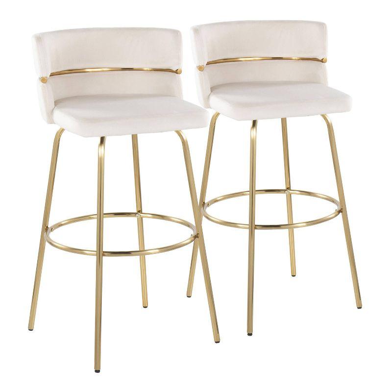 Set of 2 Cinch-Claire Barstools Gold/Cream - LumiSource: Swivel, Velvet Upholstery, Metal Base