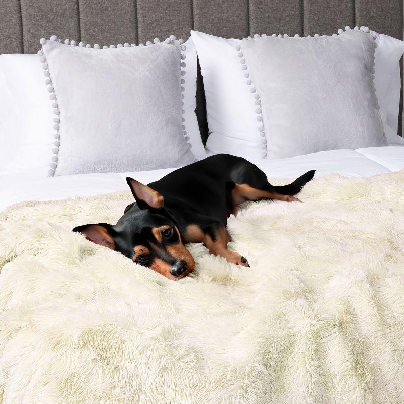 PAVILIA Fluffy Faux Fur Reversible Throw Blanket for Bed, Sofa, and Couch