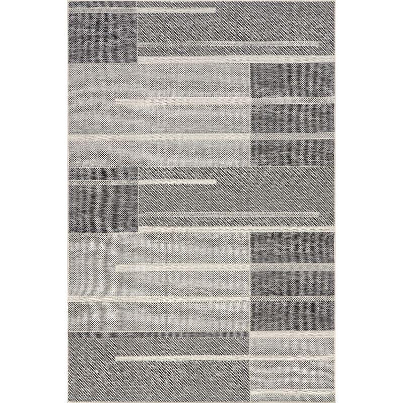 Gray and Off-White Striped Synthetic 8' x 10' Indoor/Outdoor Rug